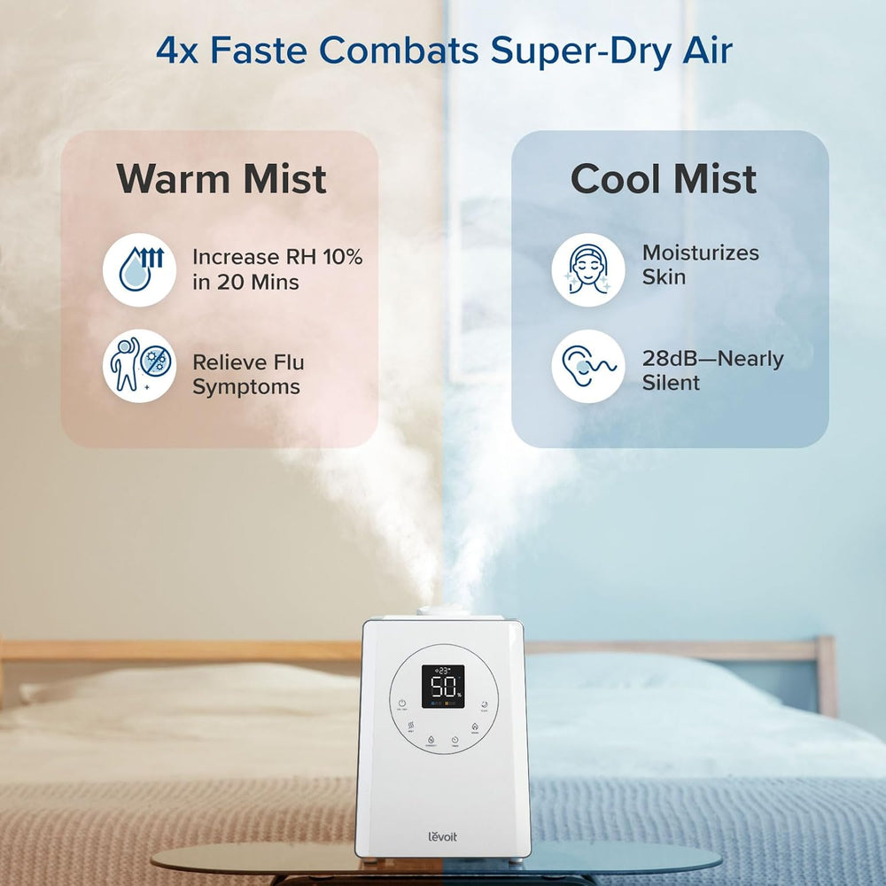 LEVOIT OasisMist 1000S (10L) Smart Humidifier for Home Large Room Bedroom, Last 100 Hours Suitable for Indoor Plant, Cover up to 600ft², Easy Top Fill, Remoter & Voice Control, Auto Mode, Quiet, White