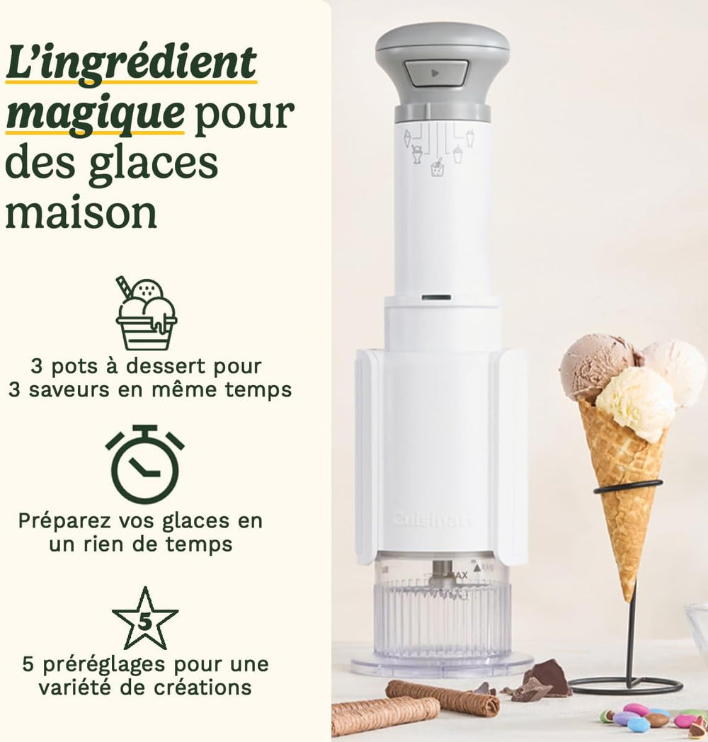 Cuisinart Sorbetière - Fait de la crème glacée, du gelato, du sorbet et du yogourt glacé en 40 minutes - Desserts maison - Facile à utiliser - Acier inoxydable - ICE100BCU