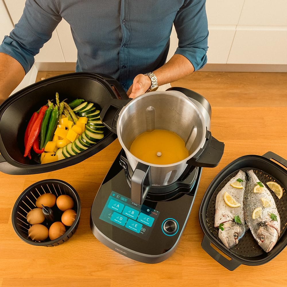 Cecotec Robot de Cuisine Mambo Black. 23 Fonctions, 10 Niveaux de Température, 1700W, 2,5 kg de Pâte, Cruche de 3,3L, 10 Vitesses, Minuterie, Température Réglable de 37 °C à 120 °C