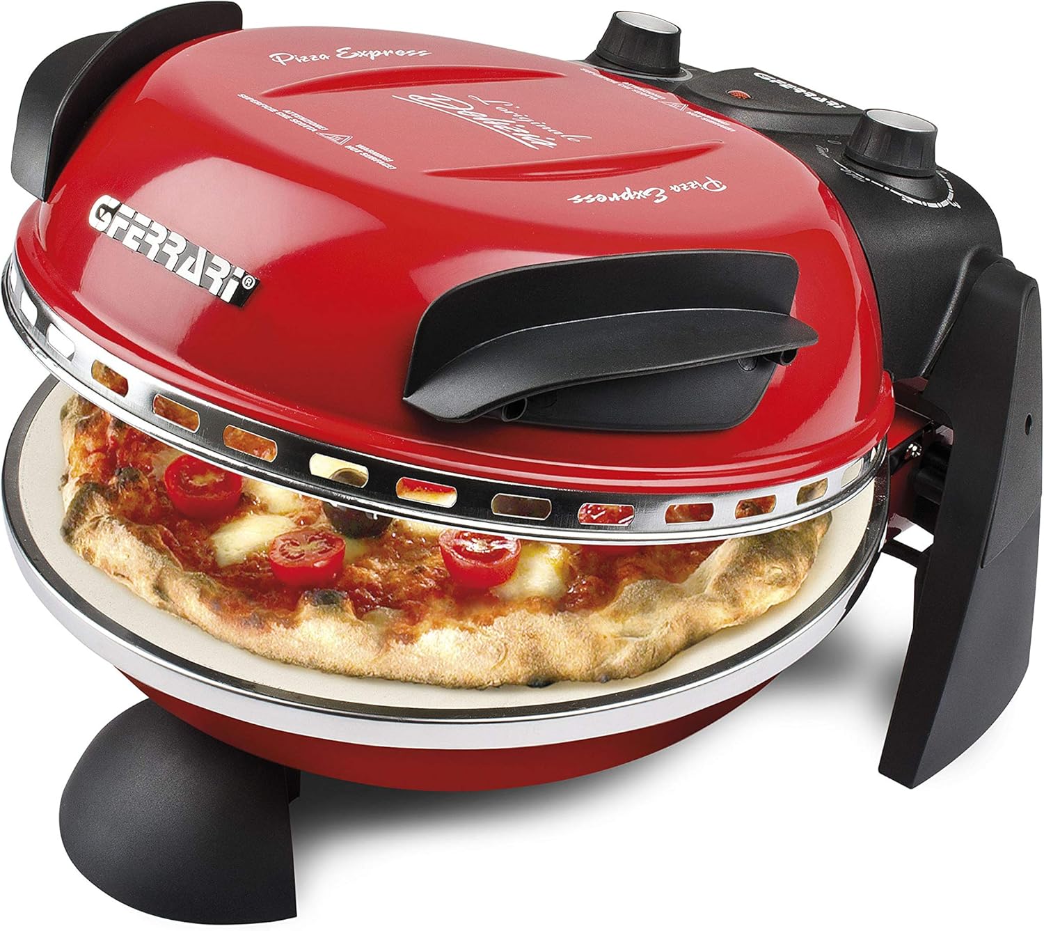 G3 Ferrari G10006 Pizza Express Delizia, 1200 W Pizza Oven, Adjustable Thermostat up to 400°C, Cooks Tasty Pizza in 5 Minutes, Double Resistance, Recipe Book and Spatulas Included - Black