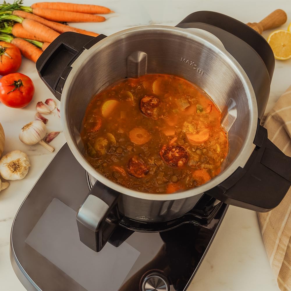 Cecotec Robot de Cuisine Mambo Black. 23 Fonctions, 10 Niveaux de Température, 1700W, 2,5 kg de Pâte, Cruche de 3,3L, 10 Vitesses, Minuterie, Température Réglable de 37 °C à 120 °C
