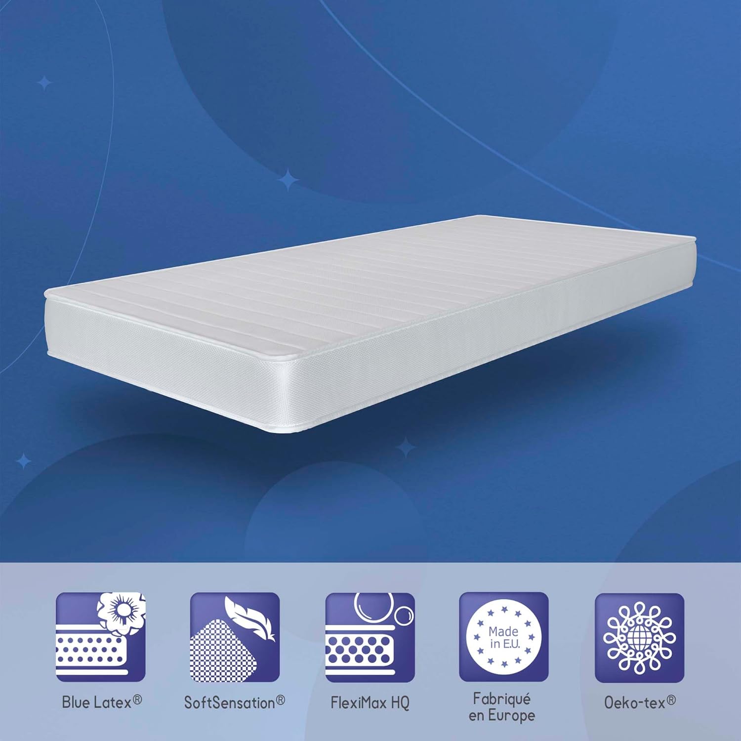 NATURALEX - Matelas PerfectSleep 180x200 - Épais 30 cm - Soutien Mousse à mémoire de Forme - Accueil Blue Latex - Confort Ferme - Respirant - 7 Zones - Réversible - Haute Densité - Fabriqué en Europe