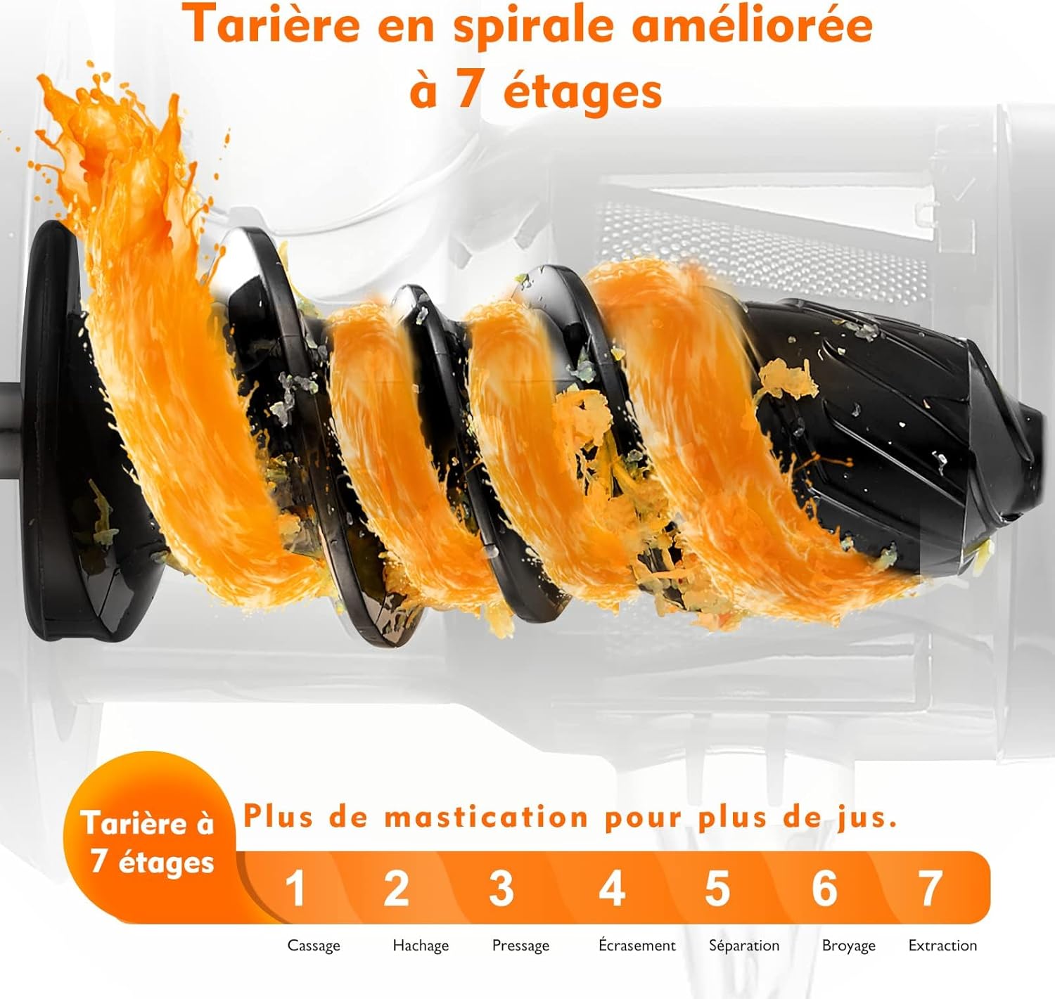 AMZCHEF Extracteur Jus - Extracteur de Jus de Fruits et Légumes - Presses-agrumes à Froid sans BPA avec 2 Tasses et Brosse - Fonction de Mastication Inversée pour Éviter les Blocages - Argent