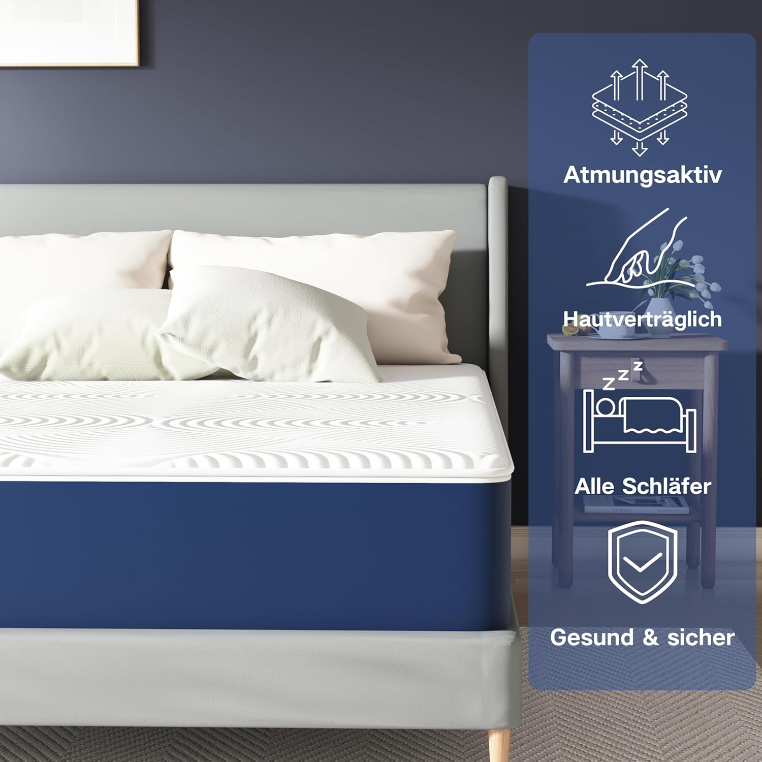 Matoresu Matelas 140x200 Hauteur 25cm, Matelas Hybride à Ressorts Ensachés Indépendant en Mousse à Mémoire de Forme, Tissu Doux pour La Peau&Soutien Confortable, Matelas 2 Personnes Moyenne Ferme