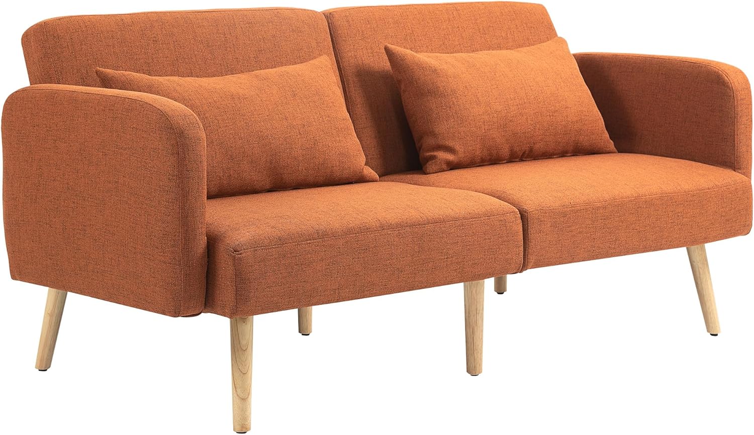 HOMCOM Canapé Convertible 3 Places, canapé-lit 2 Places, Dossier inclinable et accoudoirs réglables, canapé clic clac en Tissu Effet Lin, Pieds en Bois Massif, 2 Coussins lavables, Marron