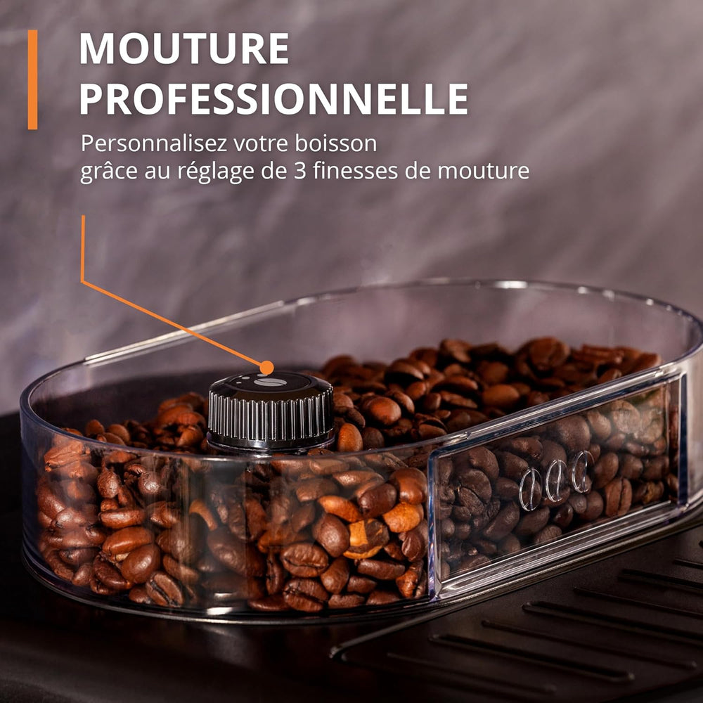 Krups Machine à café grain, 1,7 L, 2 tasses en simultané, Nettoyage automatique, Buse vapeur pour Cappuccino, Cafetière espresso, Essential noire YY8125FD, Noir