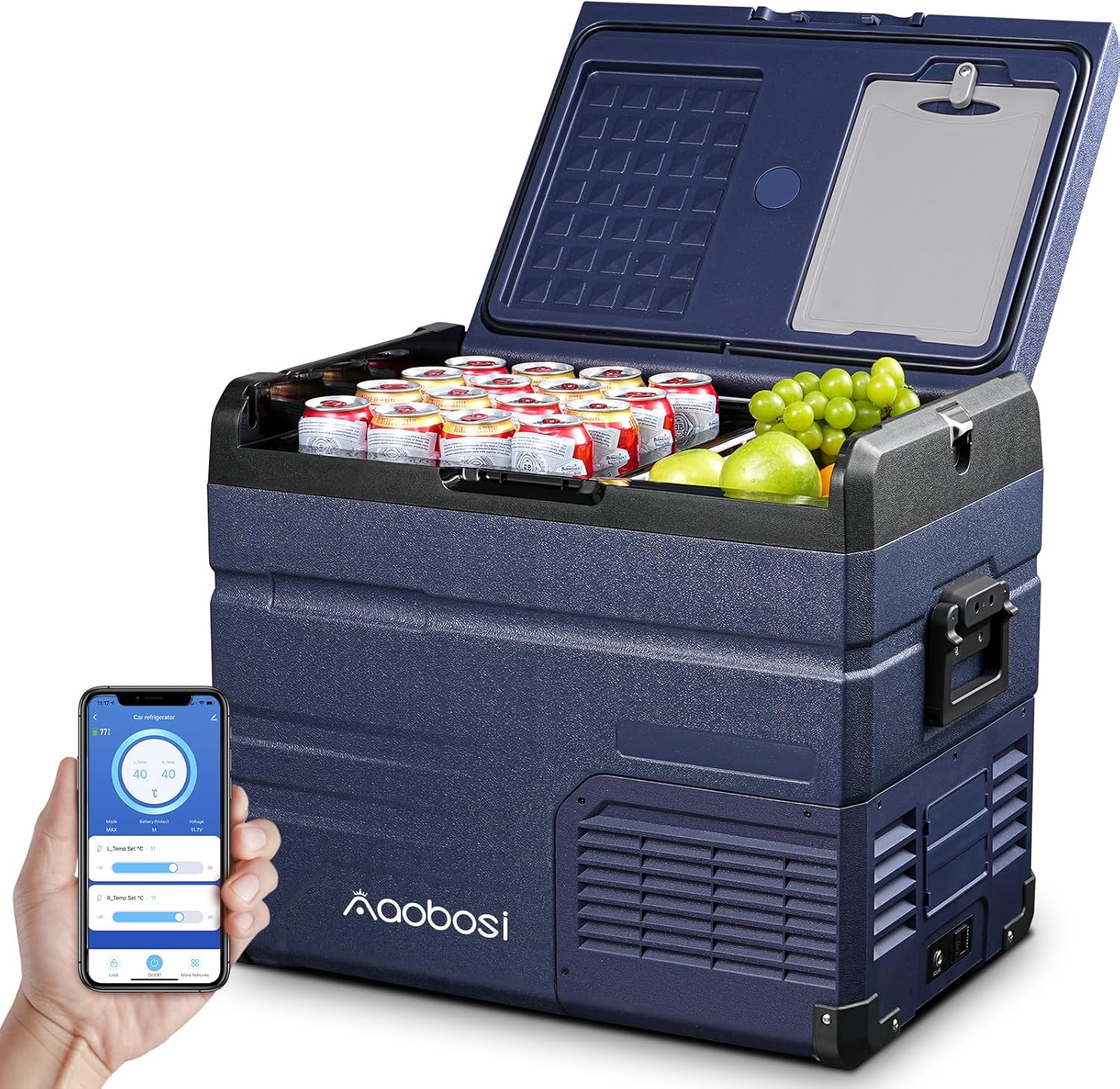 AAOBOSI 46 L Glaciere a Compression, Glaciere Electrique Double Zone, 12 V/24 V et 100-240 V Frigo Camping, -20 ℃ à 20 ℃, pour Voiture, Camion, Bateau, Camping-Car