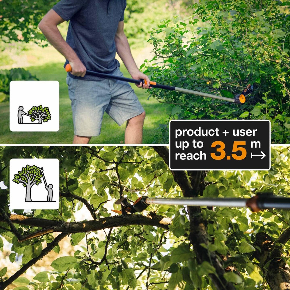 Fiskars Coupe-Branches Multifonctions Télescopique, pour Bois vert et Rameaux, Revêtement antiadhésif, Lame en acier/manche en aluminium, longueur 2,4 - 4 m, noir/orange, UPX86, 1023624
