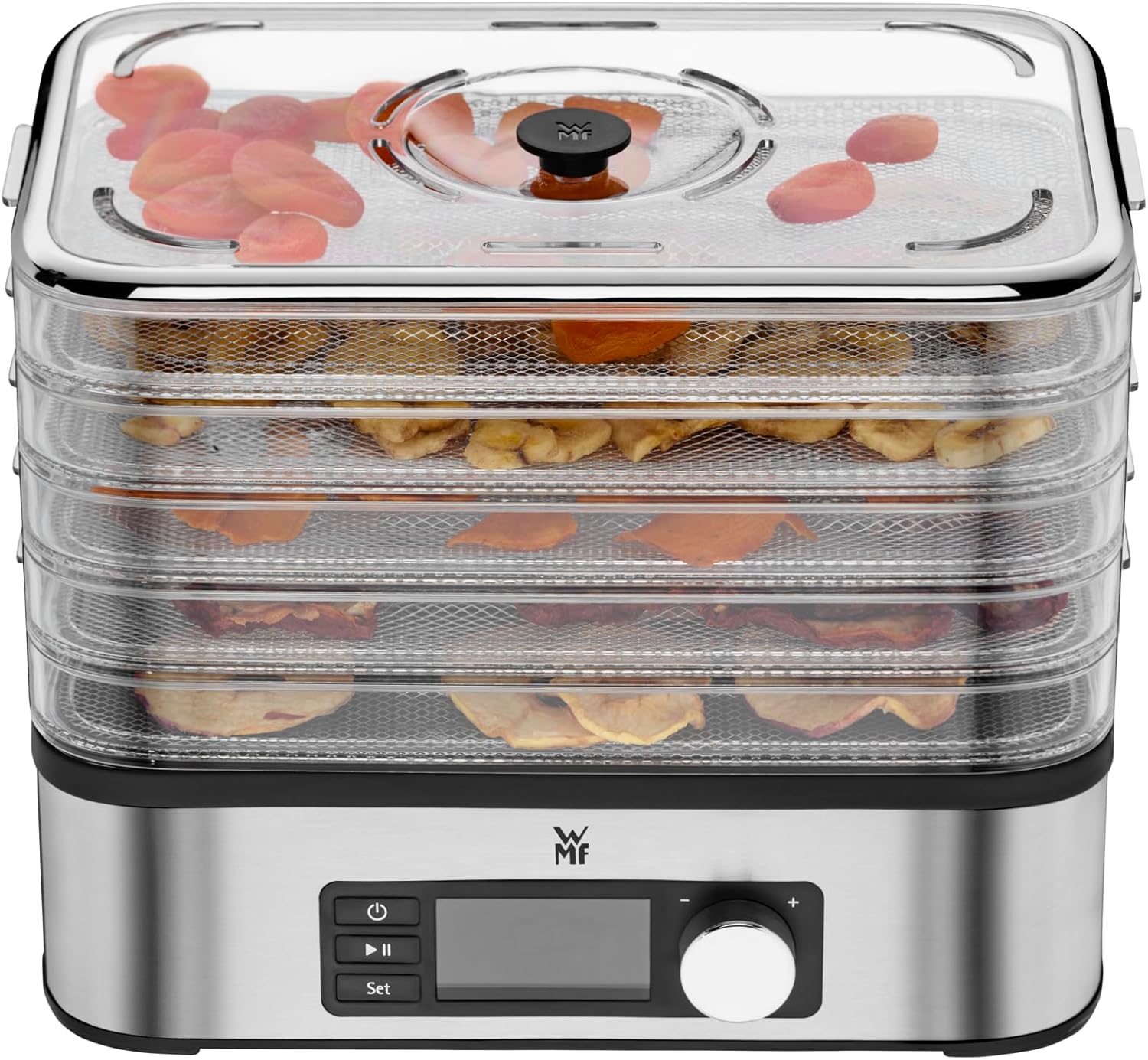WMF KITCHENminis Dehydrator, 400 W, Stainless Steel, 5 Trays BPA Free, Programmable Dried Fruits, Vegetables, Dehydrated Mushrooms, Cereal Bars, Cromargan 0415250011
