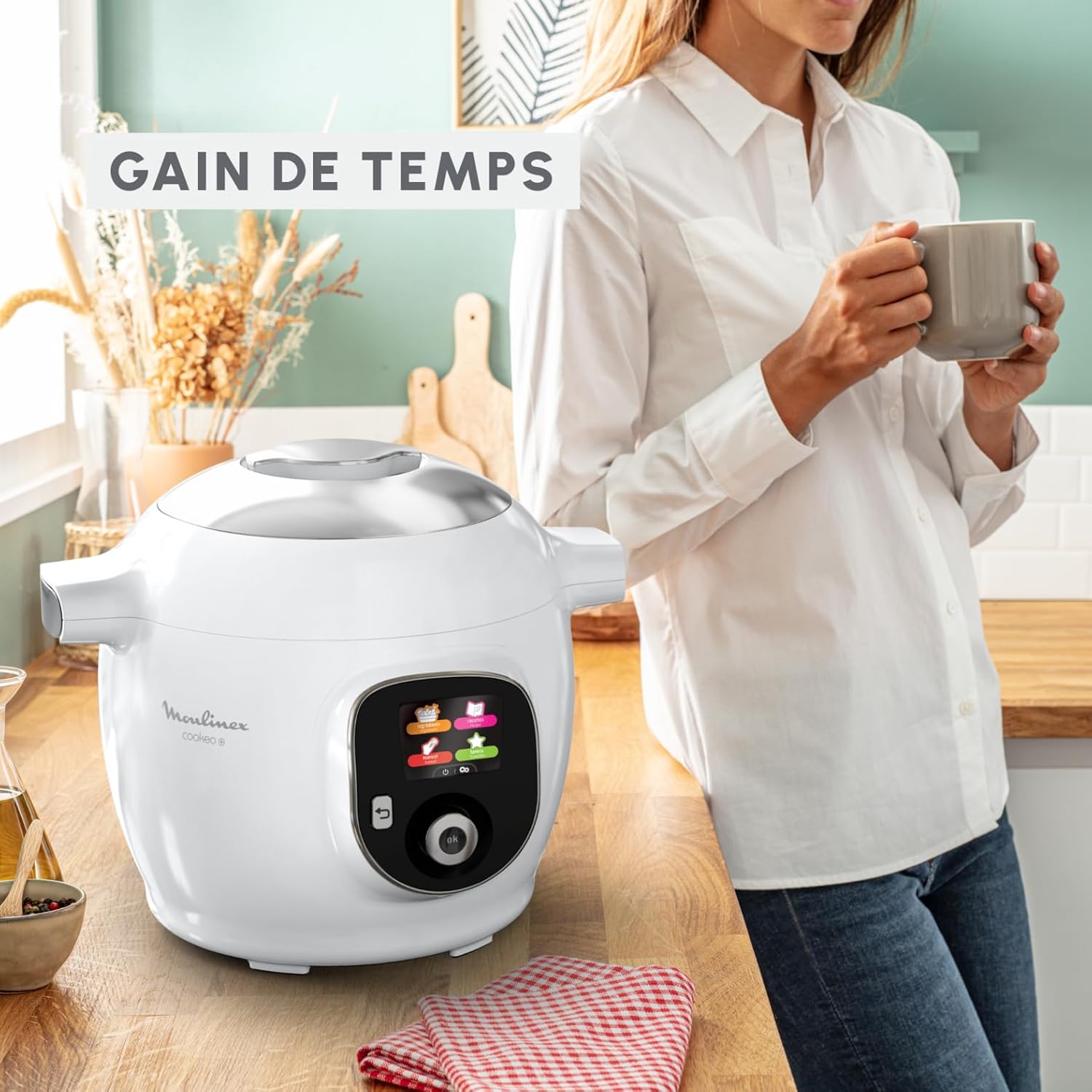 Moulinex Cookeo Mini Smart High Pressure Multicooker, 3L, 2 People, 150 Built-in Recipes, Unattended Cooking, Step-by-Step Guide, Compact, Moulinex App CE880410
