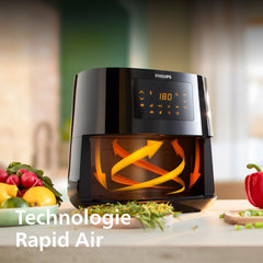 Versuni Philips Airfryer Series 3000 XL, 6.2L (1.2 kg), 14 in 1, 90% Less Fat Thanks to Rapid Air Technology, HomeID Recipe Application, Black (HD9270/90)