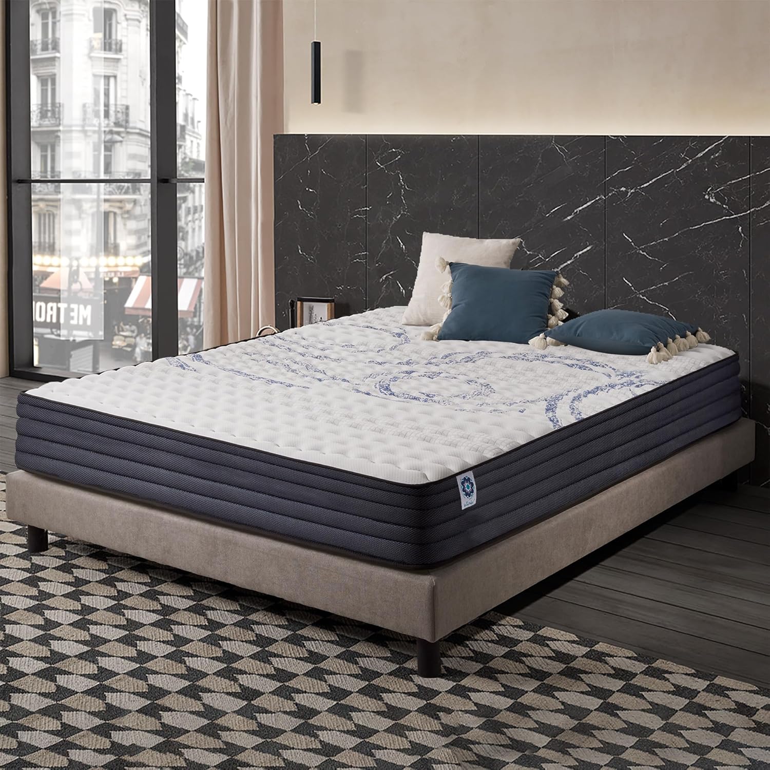 NATURALEX - Matelas PerfectSleep 180x200 - Épais 30 cm - Soutien Mousse à mémoire de Forme - Accueil Blue Latex - Confort Ferme - Respirant - 7 Zones - Réversible - Haute Densité - Fabriqué en Europe