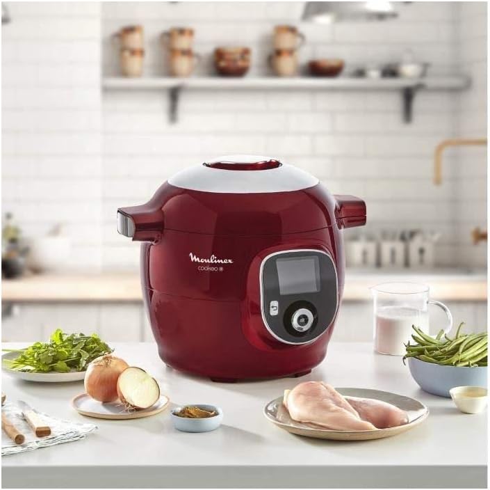 Moulinex Cookéo Smart Multicooker with 180 Pre-Programmed Recipes for up to 6 People 6 Modes of Quick and Easy Step-by-Step Cooking 1600 W Red, 6 L