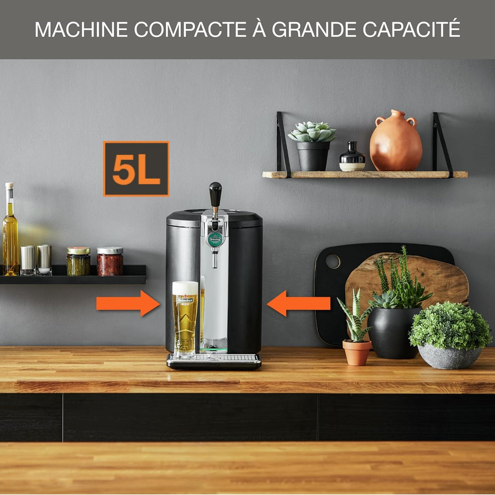 Krups Beertender Machine bière pression, Fûts de 5 L, Marques du groupe Heineken, Témoin lumineux, Température et mousse parfaites, Bière fraîche, Installation facile, Compact noire VB450E10
