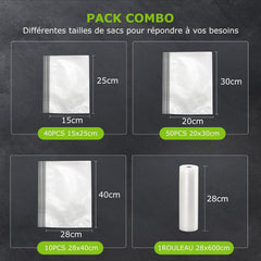 Bonsenkitchen Machine Sous Vide Alimentaire, Machine Sous Vide à 5 Modes-8 L/min, Technologie Globefish pour Un Travail en Continu à Grande Vitesse, Comprend 100 Sacs Sous Vide et 1 Sac en Rouleau