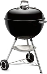 Weber Classic Kettle barbecue au charbon de bois, surface de cuisson Ø 57cm, barbecue avec couvercle et cuve en acier emaillé, thermomètre intégré au couvercle, trépied et roues - Noir (1341504)