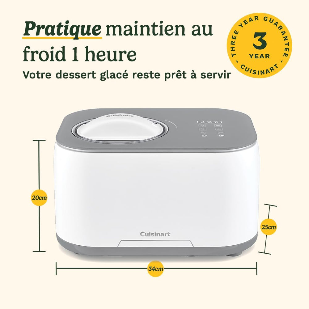 Cuisinart Sorbetière - Fait de la crème glacée, du gelato, du sorbet et du yogourt glacé en 40 minutes - Desserts maison - Facile à utiliser - Acier inoxydable - ICE100BCU